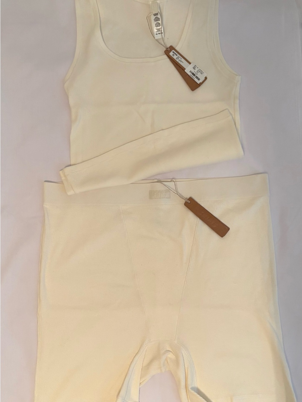 SKIMS Ribbed Tank & High-Waist Ribbed Shorts Set — Cream